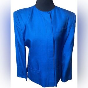 Vintage Carlisle 100% Silk Skirt and Jacket Set Royal Blue Size 12